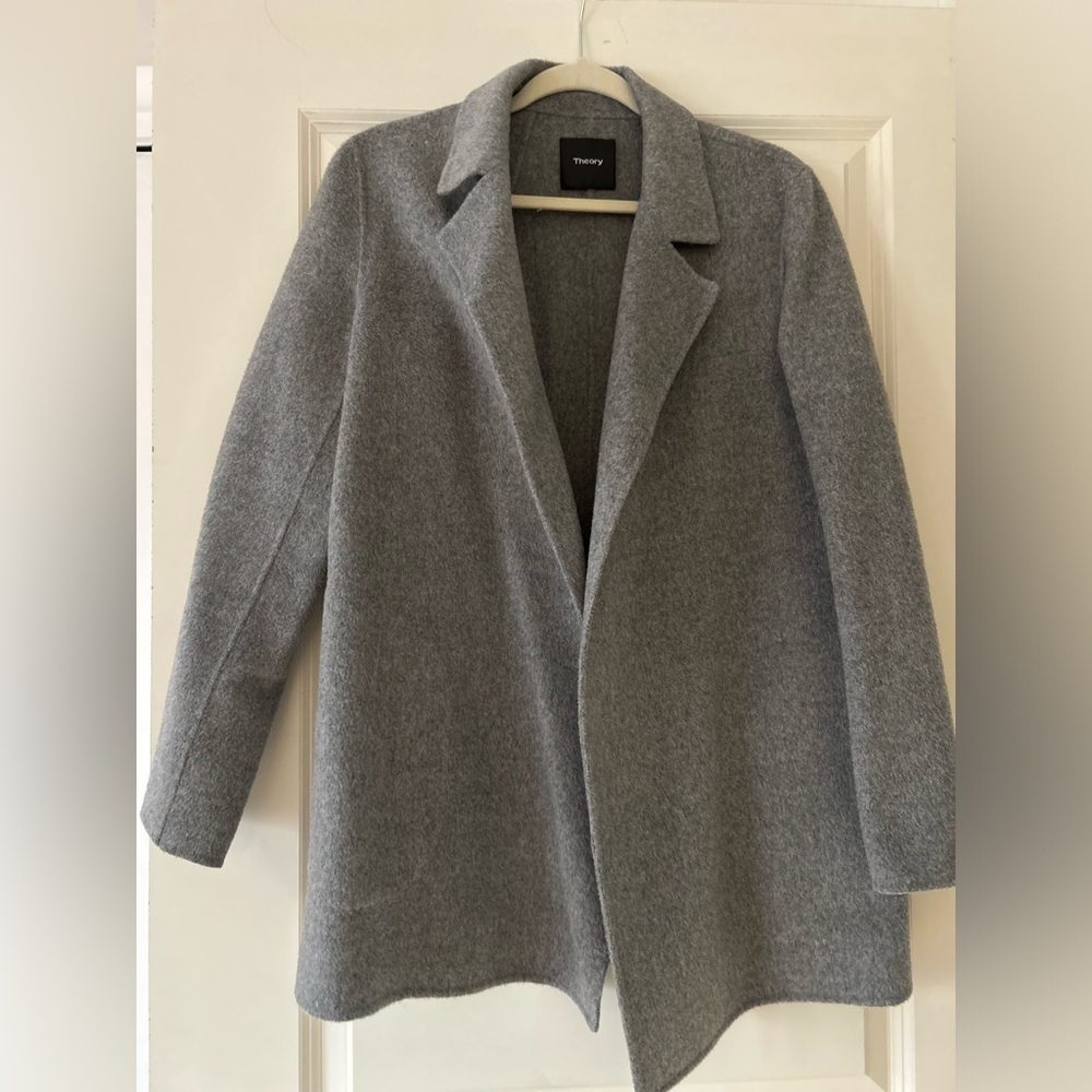 Open front wool/cashmere blend coat